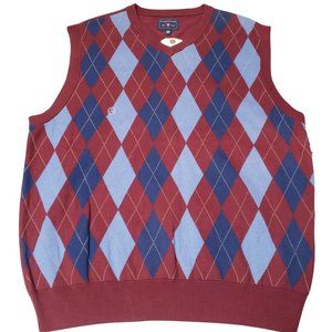 Saddlebred Sweater Vest Argyle V-Neck XLT Big & Tall Red Blue Cotton